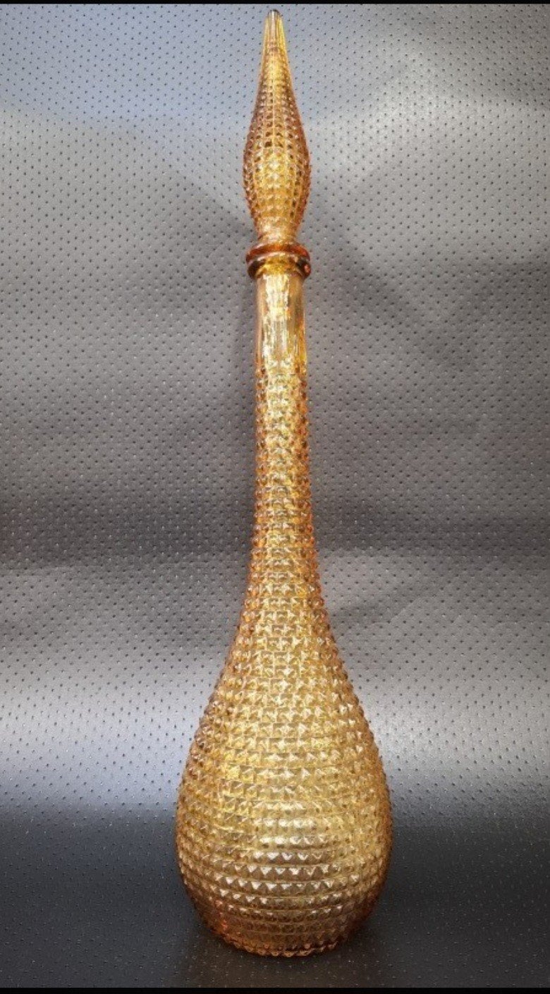 Vintage Empoli Karaf Amberkleurig Glas 1960/1970 - 57cm, Ophalen of Verzenden