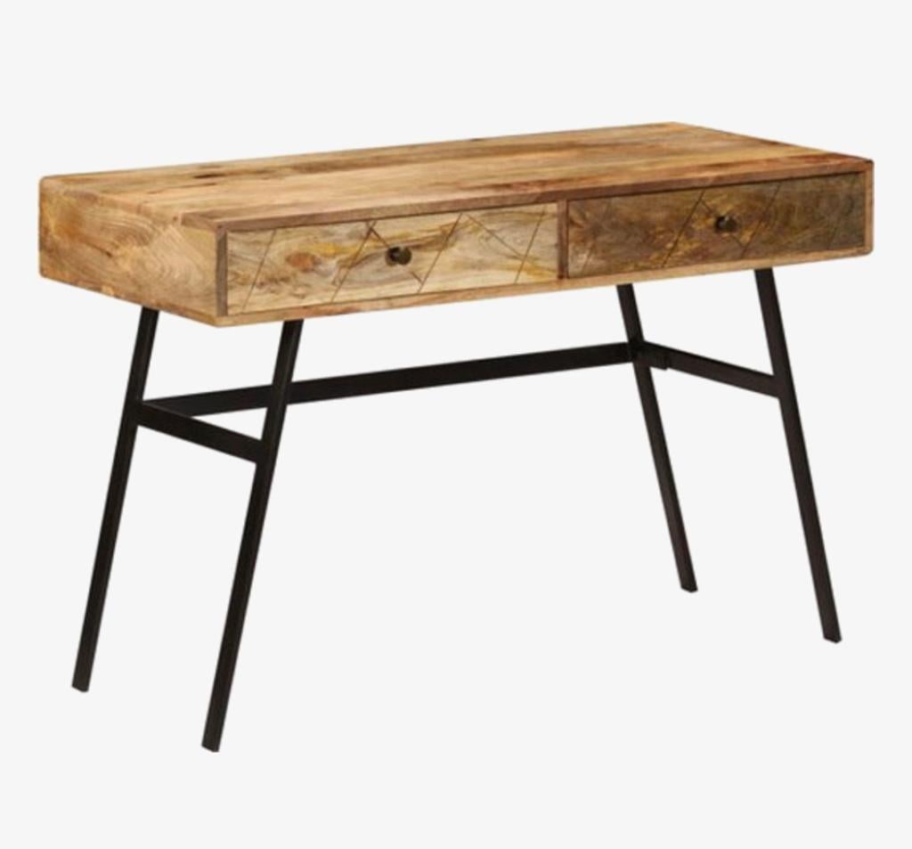 Prachtig mango houten bureau met twee lades, Bruin, Ophalen of Verzenden, Zo goed als nieuw, Natuurlijk