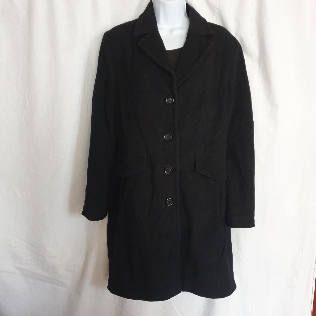 Nette zwarte wollen winterjas. Mt 42. Merk Authentic clothin, ., Zwart, Maat 42/44 (L), Ophalen of Verzenden