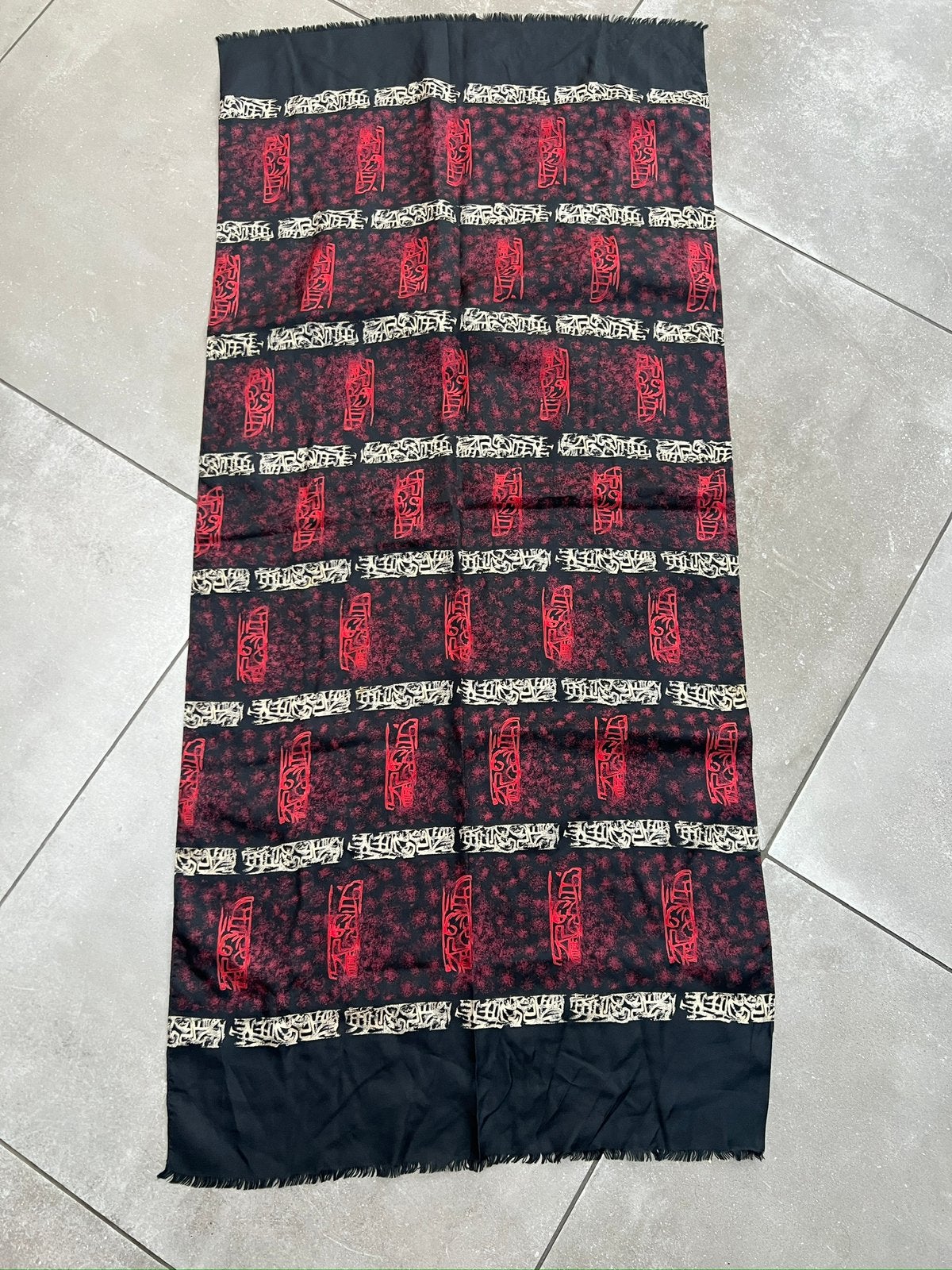 VINTAGE 100% PUUR ZIJDE HEREN SJAAL ZWART BORDEAUX ROOD, Ophalen of Verzenden, Zo goed als nieuw, Overige maten, Sjaal