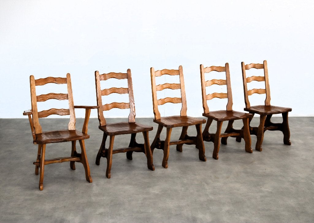 Brutalist eetkamerstoelen | vintage stoelen | jaren 50 | eik, Gebruikt, Bruin, ., Ophalen of Verzenden