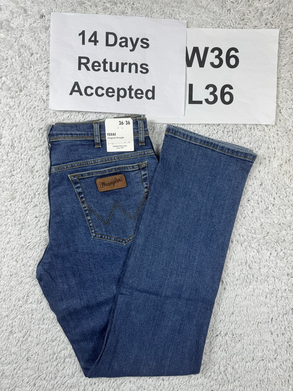 Wrangler Texas Stretch Straight Jeans W36 L36 2634, W36 - W38 (confectie 52/54), G, Blauw, Nieuw