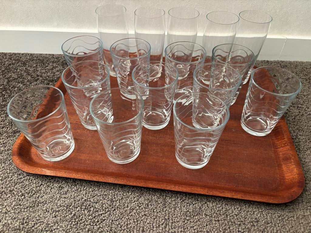 Theeblad vol limonade sapglaasjes, Overige typen, Ophalen of Verzenden, Overige stijlen, Glas