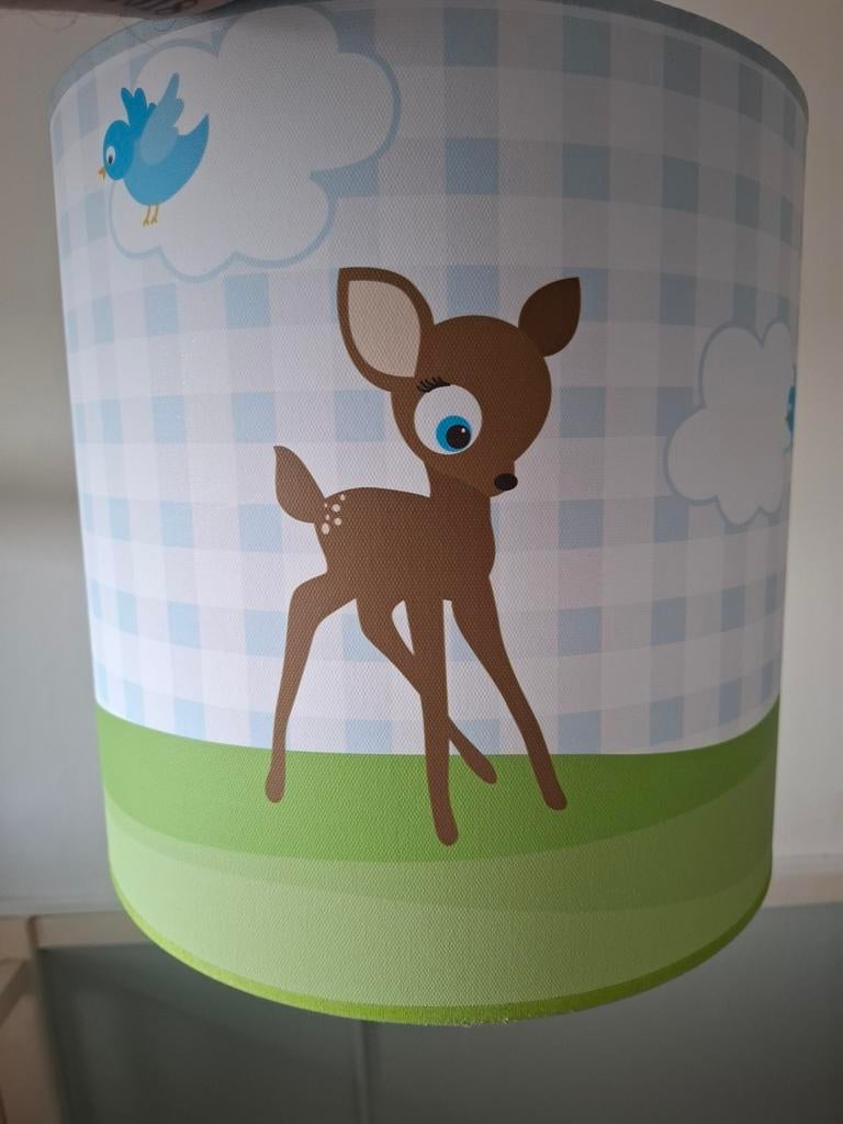 Leuke lampenkap met hertje en vogeltje voor kinderkamer, Huis en Inrichting, Lampen | Lampenkappen, Groen, Gebruikt, 25 tot 50 cm