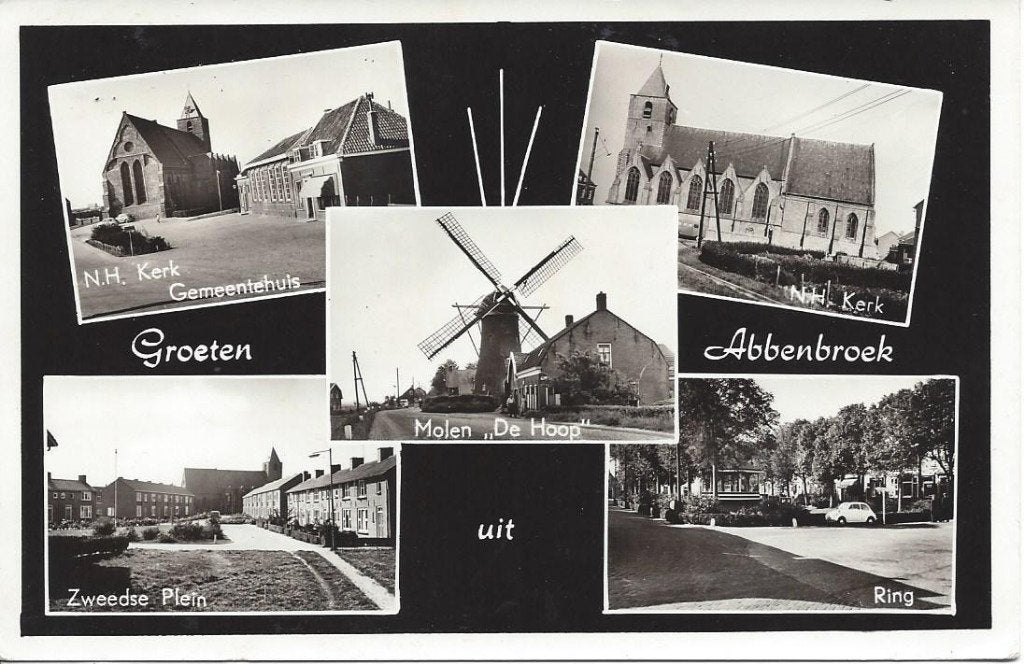 Abbenbroek (Z.H.) Zweedse Plein, Ring, Molen De Hoop, 1960, Verzamelen, Ophalen of Verzenden, 1960 tot 1980, Gelopen, Zuid-Holland