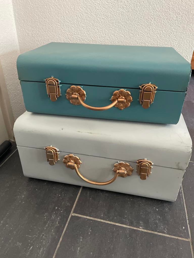 Set van 2 metalen koffers/trunks - z.g.a.n., Minder dan 50 cm, Ophalen of Verzenden, Zo goed als nieuw, Metaal