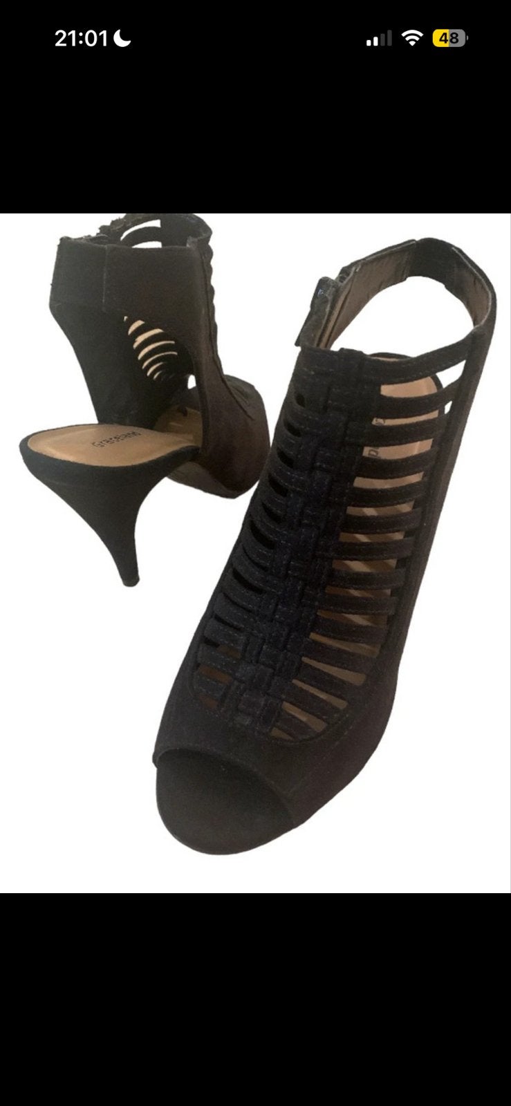 Zwarte peep-toe hakken met bandjes, maat 39, Zwart, Ophalen of Verzenden, Schoenen met hoge hakken, Gedragen