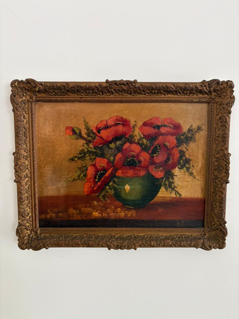 Hendrik Tillema klaprozen in vaas olieverfschilderij, Ophalen of Verzenden