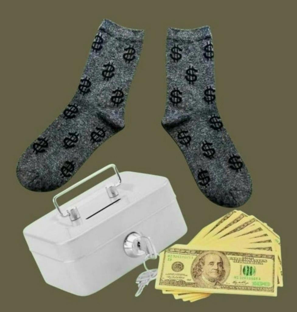 DOLLAR SOKKEN + GELDKISTJE/SPAARPOT + DOLLARS (ZAKDOEKJES), Ophalen of Verzenden, Nieuw, Overige maten, Overige kleuren