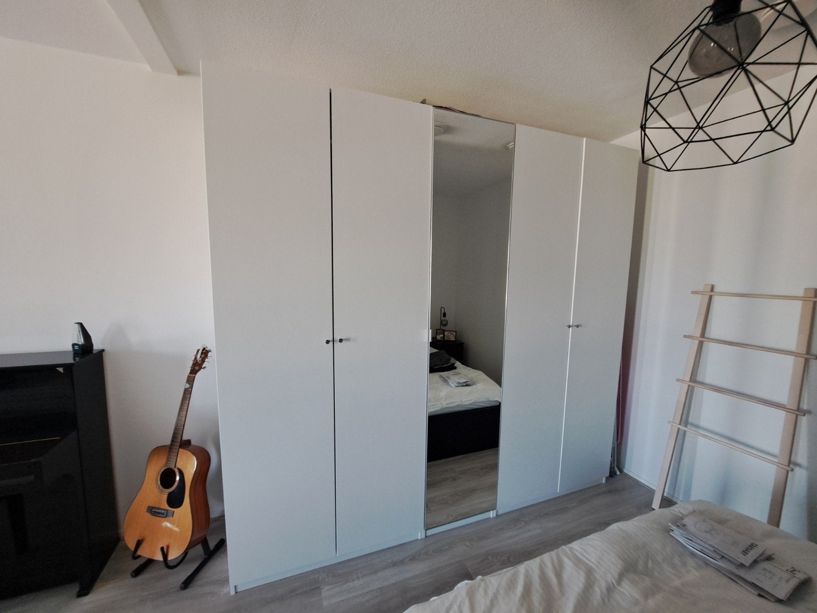 IKEA PAX kledingkast – Wit, 3 delen met spiegeldeur, Ophalen, Gebruikt, 50 tot 75 cm, 200 cm of meer