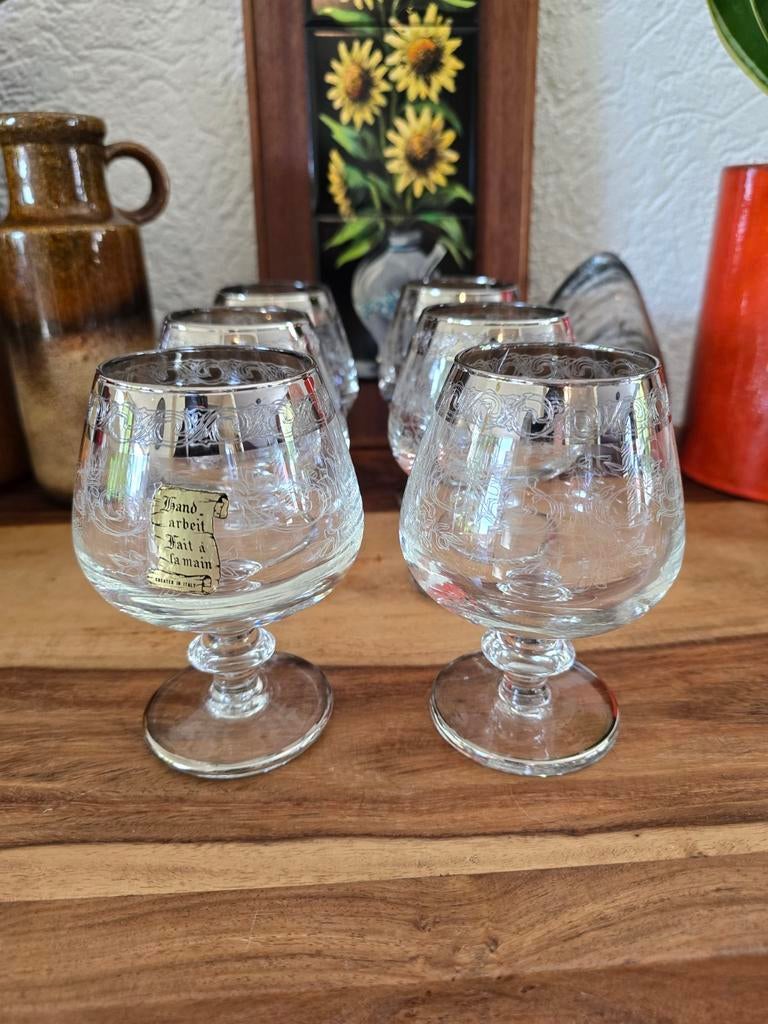 Moreno Italy vintage glazen set – 6 cognac & 6 whiskyglazen, Antiek en Kunst, Antiek | Glas en Kristal, Ophalen of Verzenden