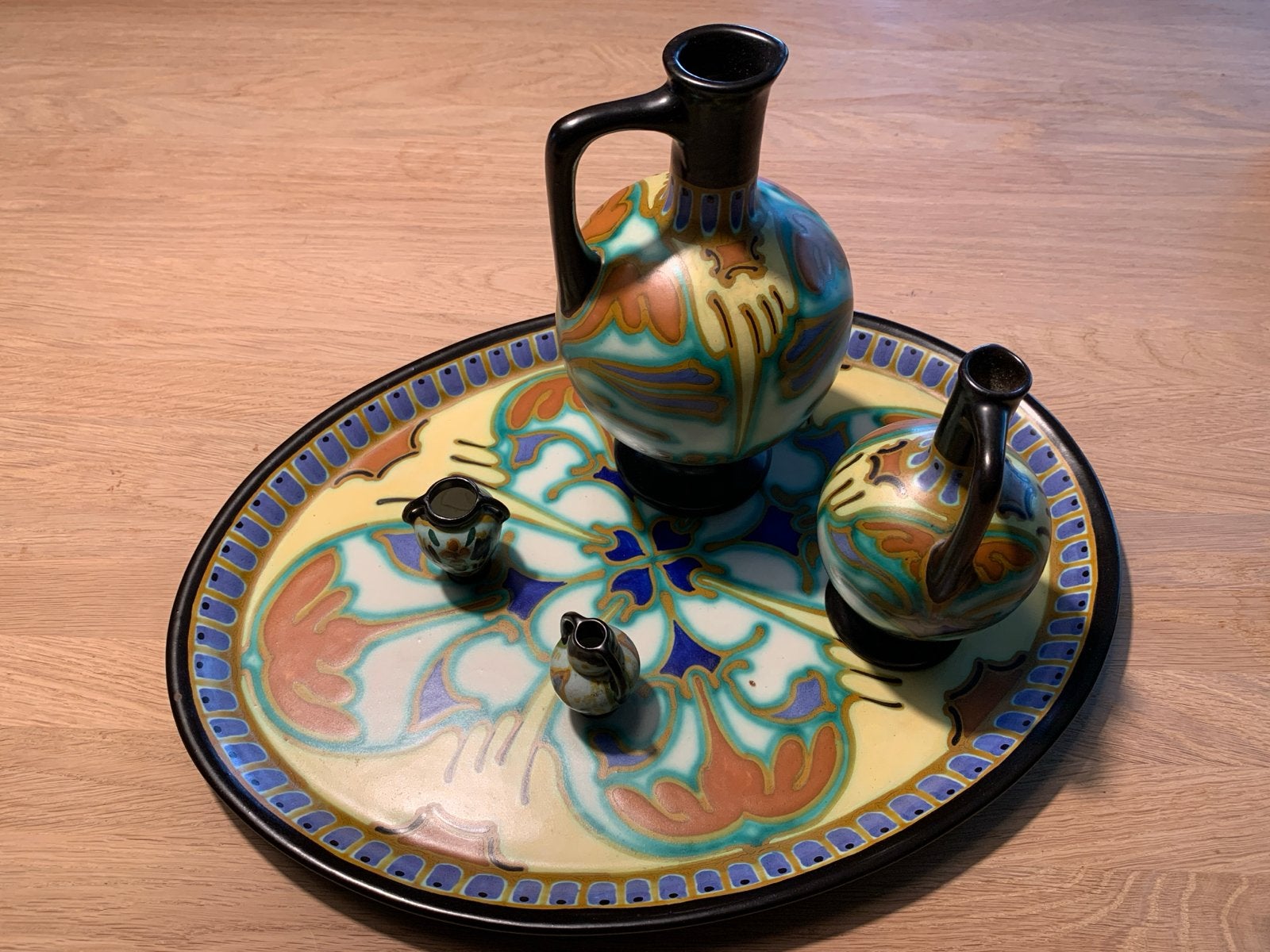 Prachtig Schoonhoven Holland aardewerk set met dienblad, Ophalen