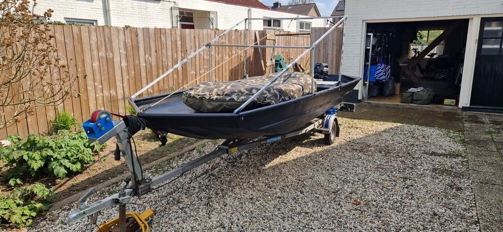 Karperboot Alumacraft platbodem + Mercury 8 pk + trailer, Watersport en Boten, Platbodems, Aluminium, Benzine, Ophalen