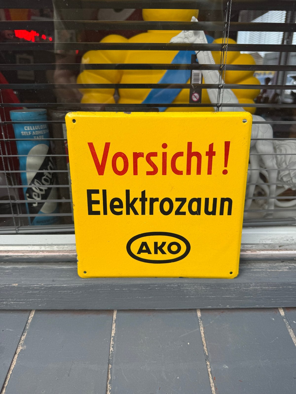 Vintage AKO 'Vorsicht! Elektrozaun' Reclamebord, Verzamelen, Reclamebord, Gebruikt, ., Ophalen of Verzenden