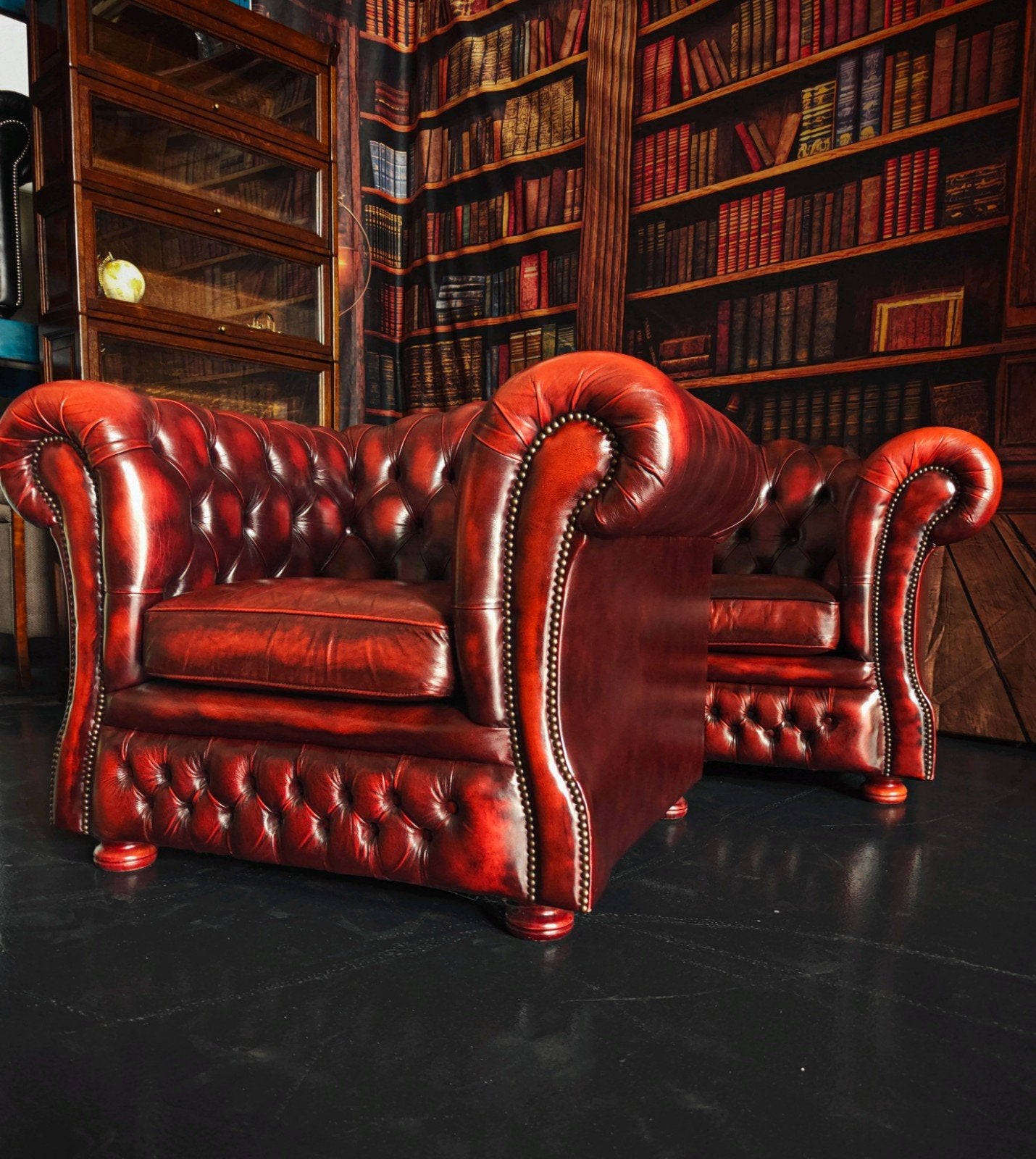 Springvale Blenheim Chesterfield Bank+Fauteuil Gevlamd Rood, Driepersoons, Ophalen of Verzenden, Zo goed als nieuw, Rechte bank