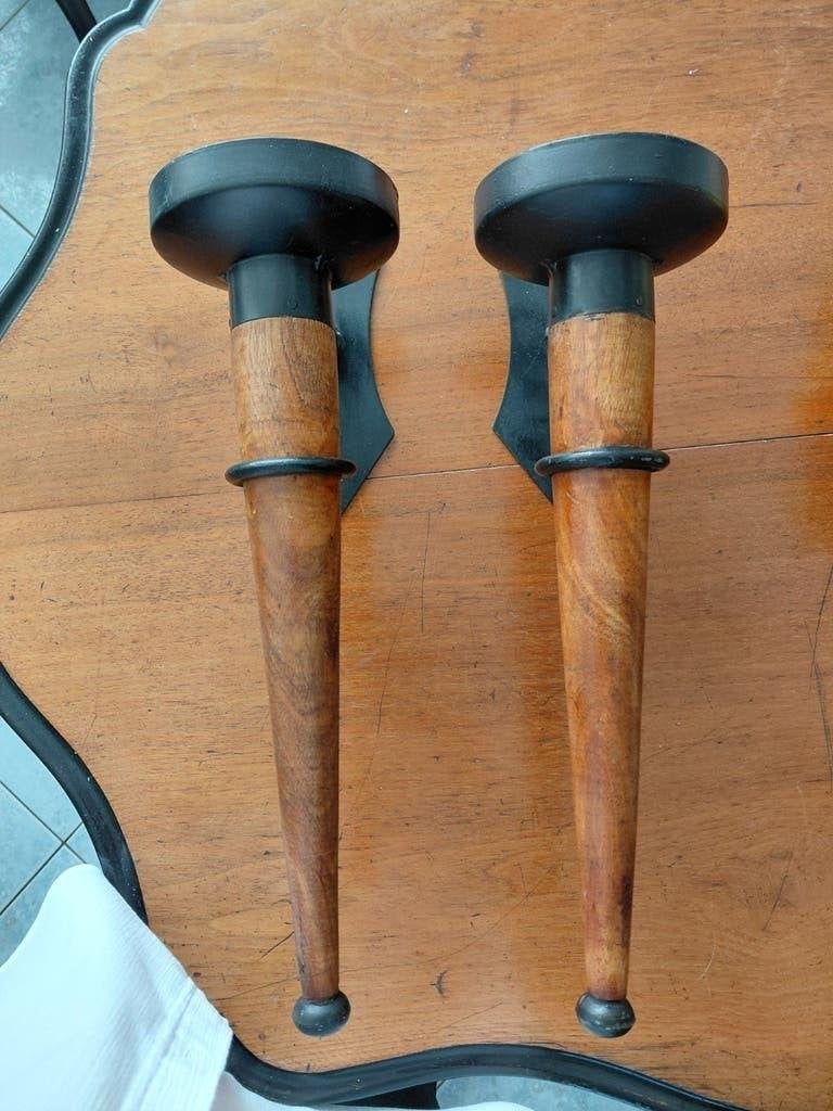 Nieuwe set wandkandelaars in kasteelstijl van metaal en hout, Ophalen of Verzenden, Overige materialen