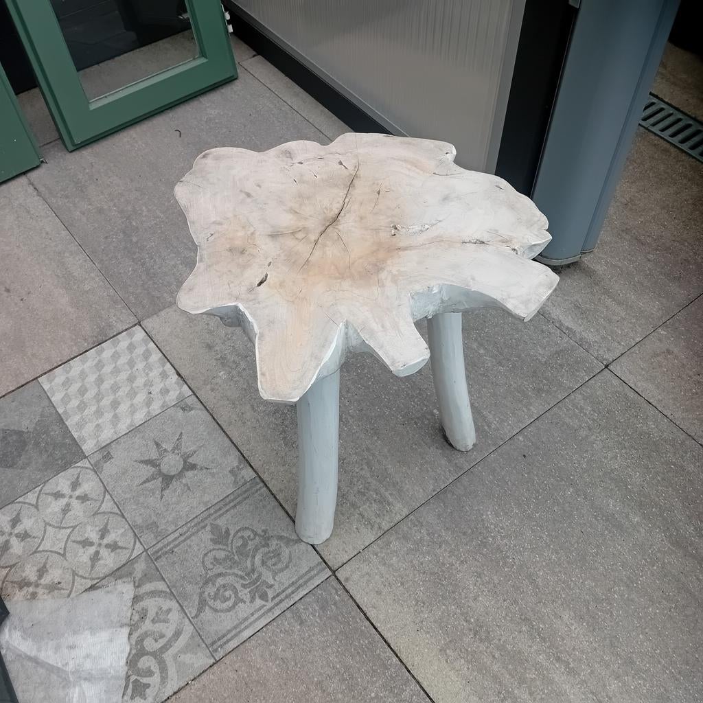 Unieke bijzettafel van boomstronk - wit/grijs, Ophalen of Verzenden, Gebruikt