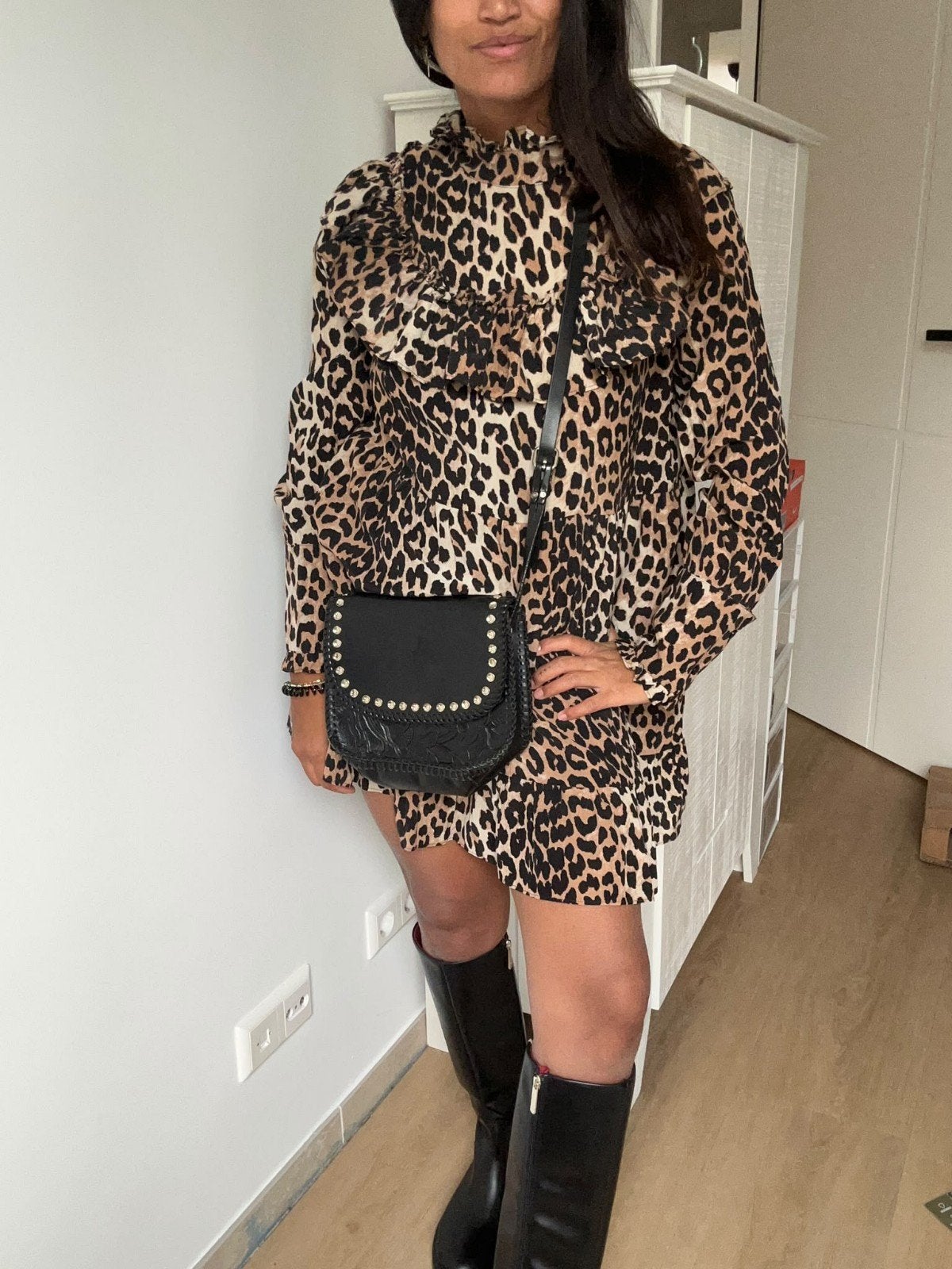 Ganni Leopard Print Jurk - silk zijde maat 36 (S), Ganni, Zo goed als nieuw, Maat 36 (S), Boven de knie