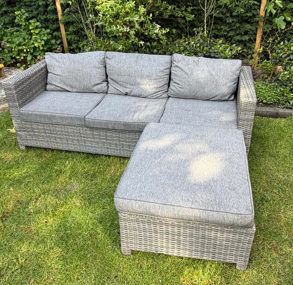 Garden Impressions Loungeset / tuinbank - Grijs Wicker, Ophalen, 3 zitplaatsen, Zo goed als nieuw, Loungeset