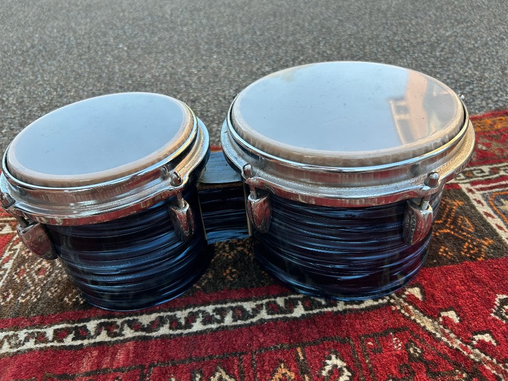 Vintage bongo's blauw parelmoer, Muziek en Instrumenten, Percussie, Gebruikt, Trommel, Ophalen