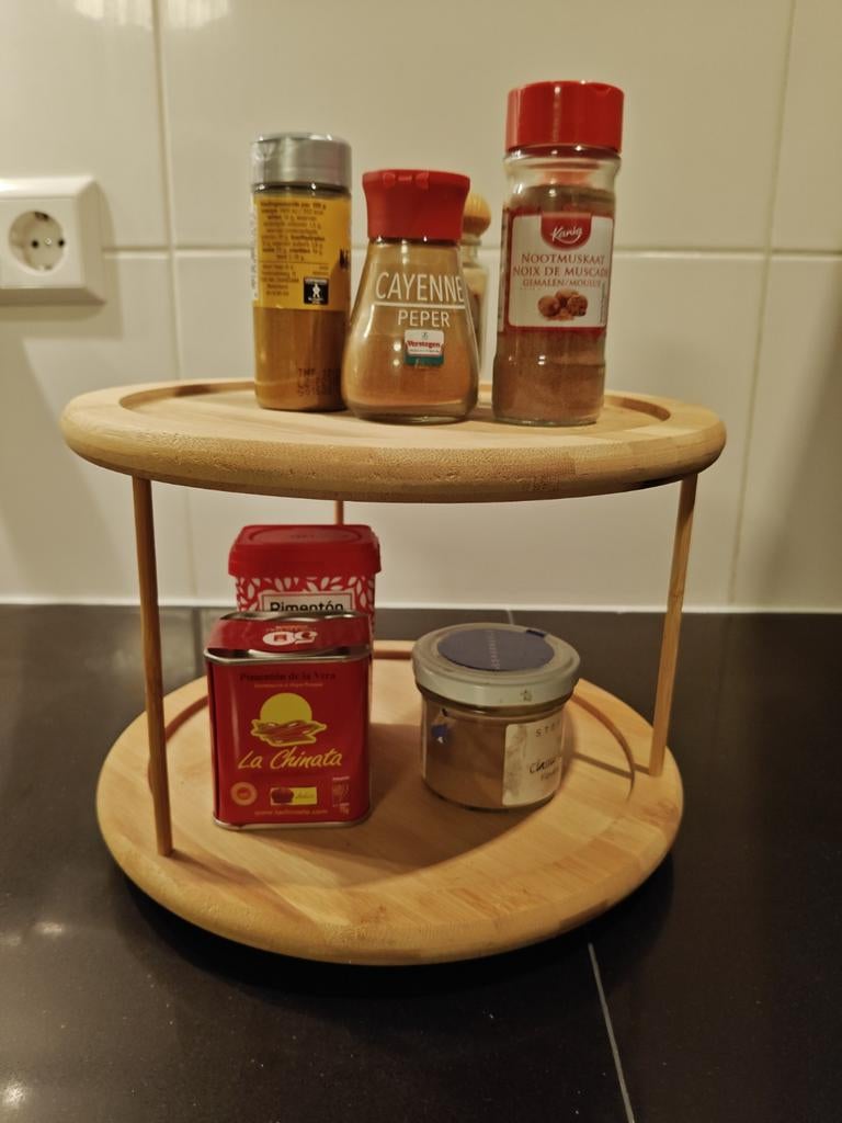 Draaiend kruidenrek van bamboe - 2 lagen, Huis en Inrichting, Keuken | Keukenbenodigdheden, Ophalen, Hout, Bruin, Overige typen