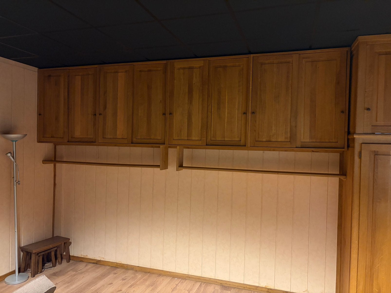 Kasten wand eiken hout 10 schuif deuren met 2 klapdeuren, Ophalen, 200 cm of meer, Eikenhout, Zo goed als nieuw