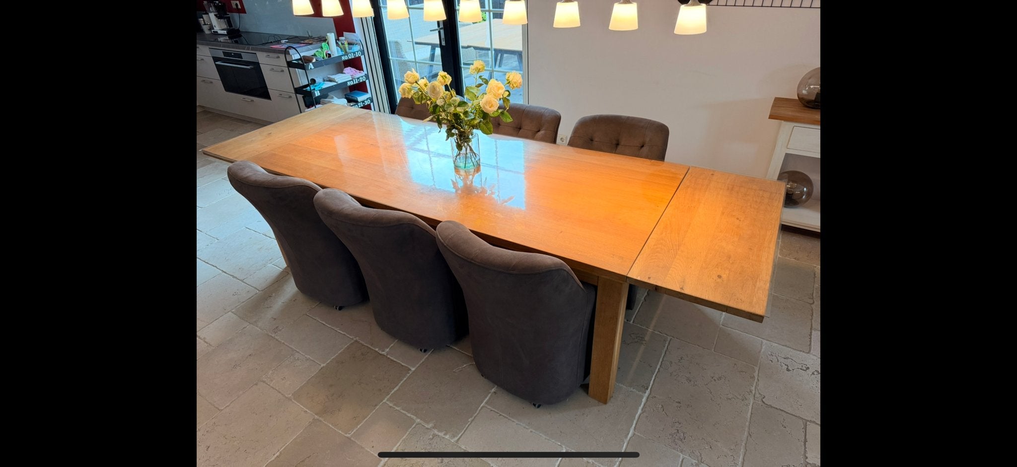 Eethoek met uitschuifbare tafel en 6 stoelen, Huis en Inrichting, Complete eetkamers, Ophalen, Gebruikt, 4 tot 6 stoelen