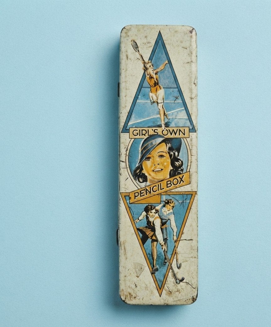 oud blikje Vintage 'Girl's Own Pencil Box' blikken etui - 18, Gebruikt, Niet beschikbaar, Ophalen of Verzenden, Ian Logan Associates