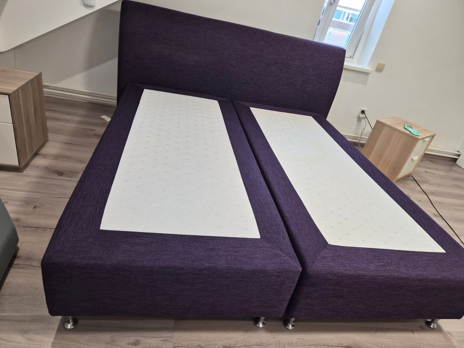 beter bed boxspring 180x200, Huis en Inrichting, Slaapkamer | Boxsprings, Ophalen, Paars, Tweepersoons, Zo goed als nieuw