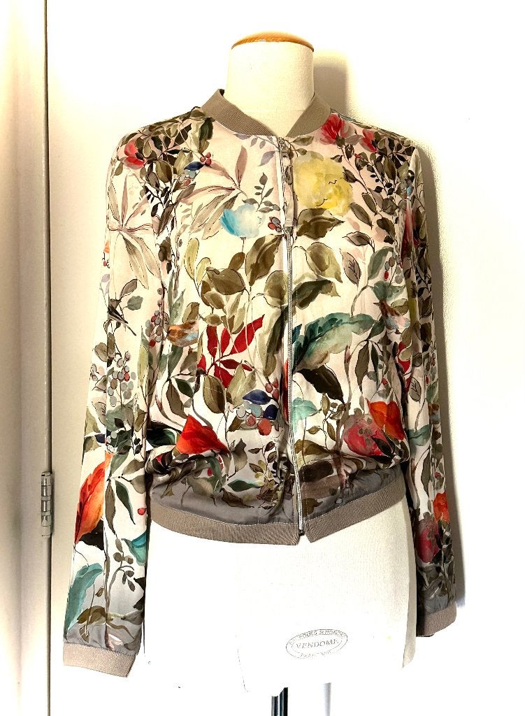 LeComte Jasje Bomberjack bloemen vogels maat 40 L, Kleding | Dames, Maat 38/40 (M), Zo goed als nieuw, Jasje, LeComte