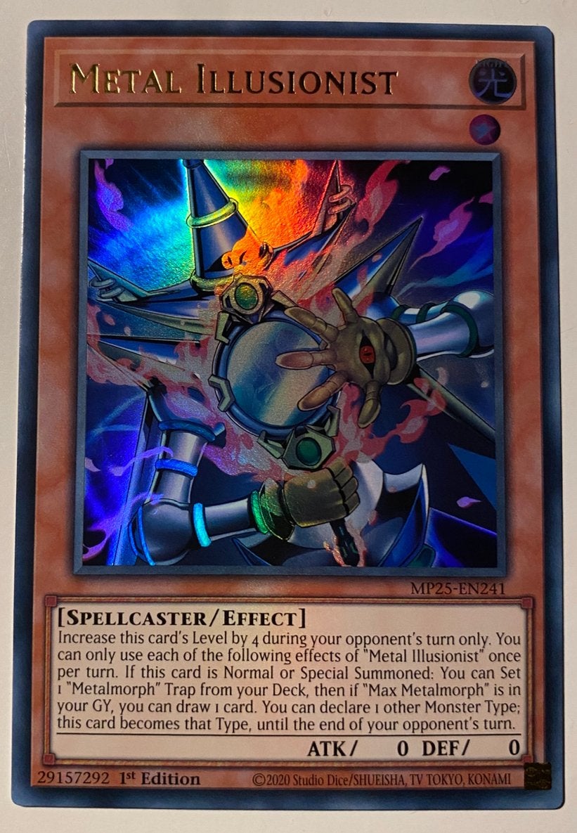 Yu-Gi-Oh! Metal Illusionist MP25 1st Edition !, Ophalen of Verzenden, Zo goed als nieuw, Losse kaart, Foil