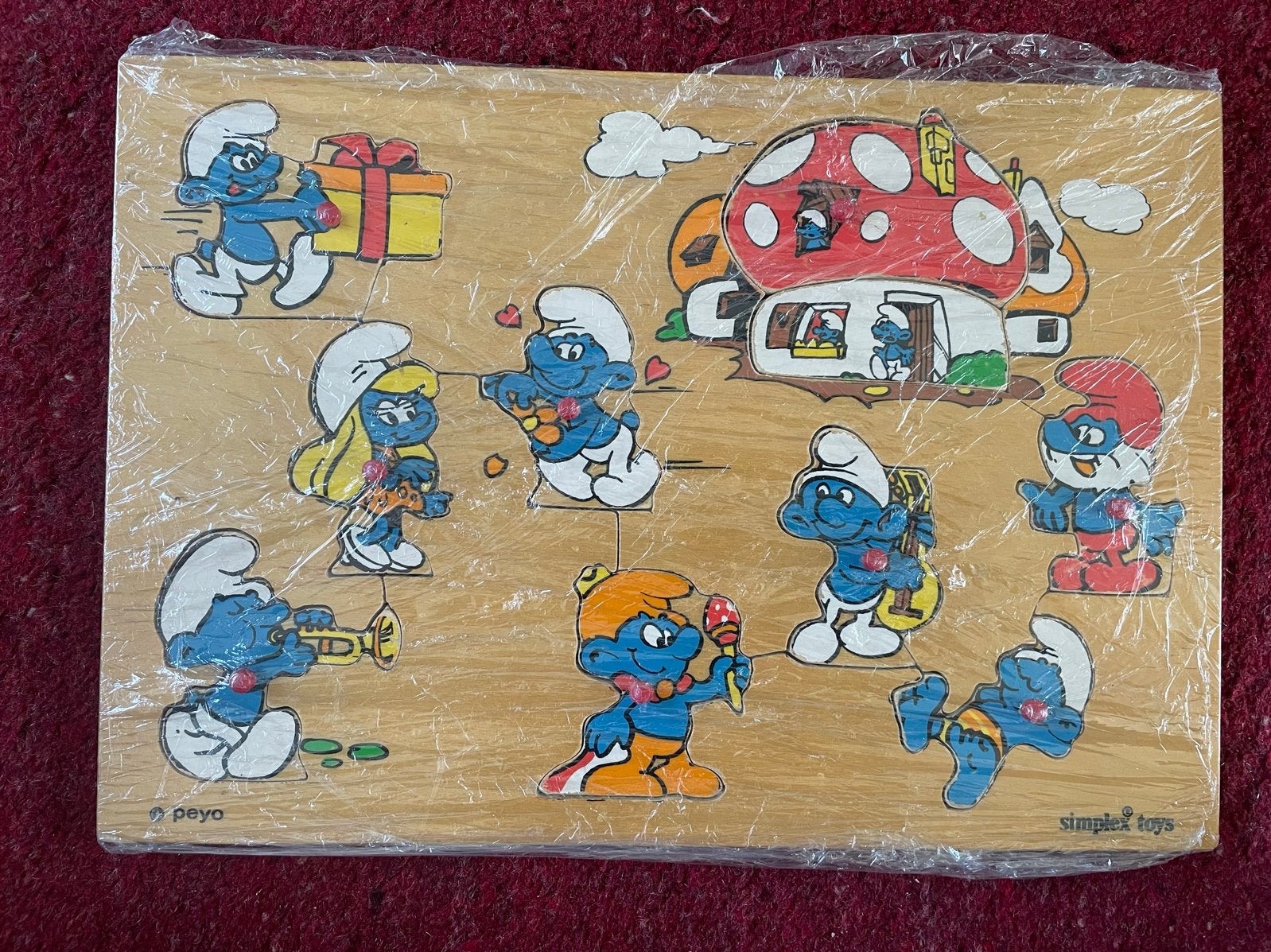 Vintage Smurfen Houten Puzzel - Simplex Toys, 2 tot 4 jaar, 10 tot 50 stukjes, Nieuw, Ophalen of Verzenden
