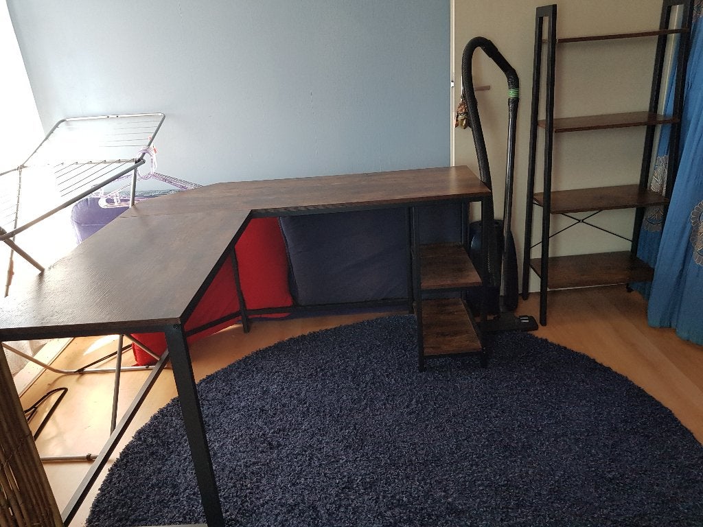 Hoekbureau en open boekenkast industrieel, Huis en Inrichting, Kasten | Boekenkasten, Ophalen, Met plank(en), 100 tot 150 cm, 50 tot 100 cm