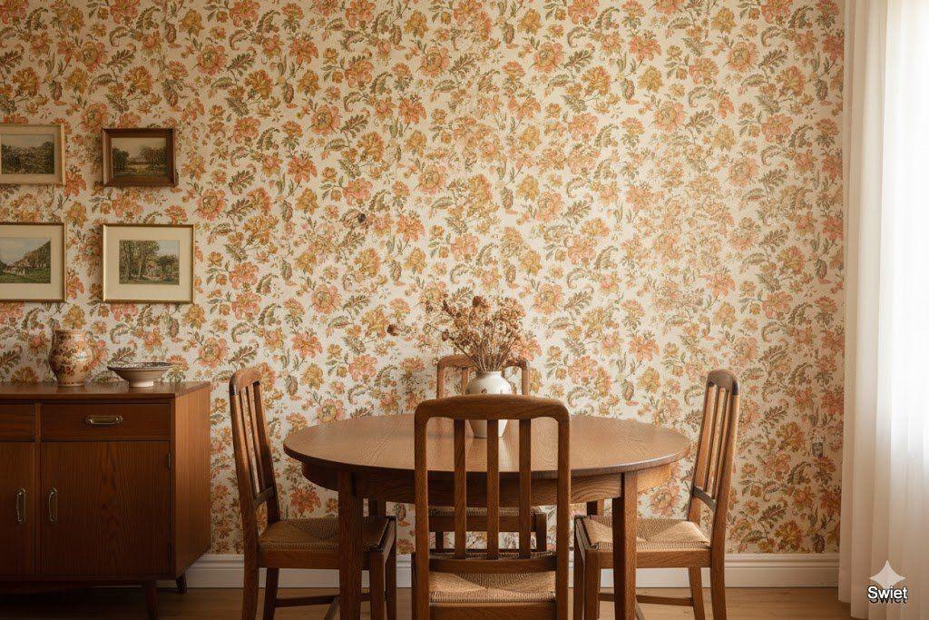 5584 bloemen retro behang oker bruin jaren 70 vintage swiet, Huis en Inrichting, Stoffering | Behang, Verzenden, 75 m² of meer