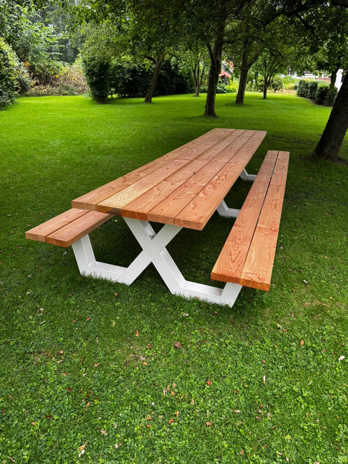 Picknickbank Douglas 4 meter | X-poten | Wit (RAL 9001), Tuin en Terras, Ophalen, Nieuw, Rechthoekig, Hout