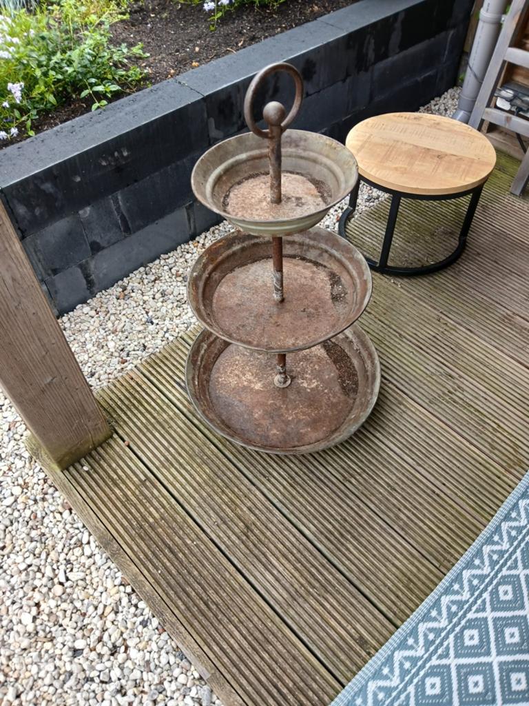 Rustieke metalen etagère met 3 lagen, Antiek en Kunst, Antiek | Woonaccessoires, Ophalen