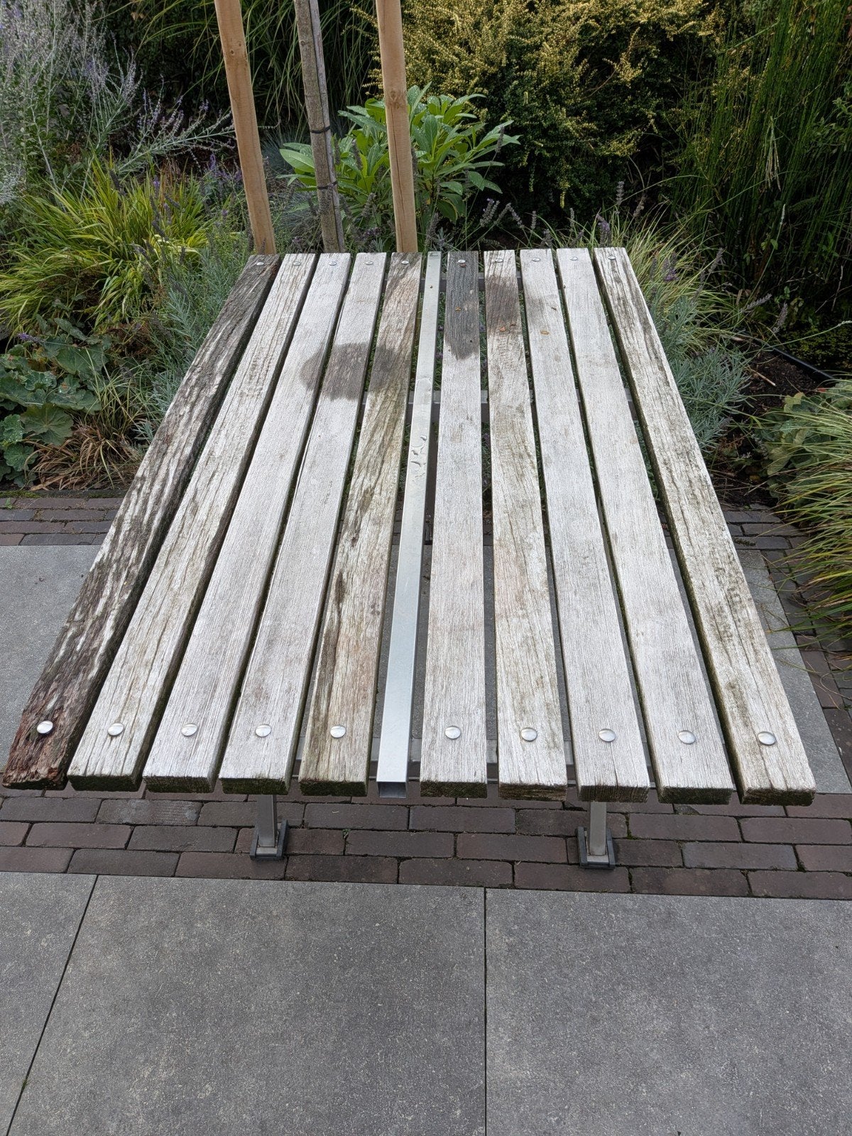 gratis hardhouten tafel met RVS onderstel, Tuin en Terras, Ophalen of Verzenden, Rechthoekig, Rvs
