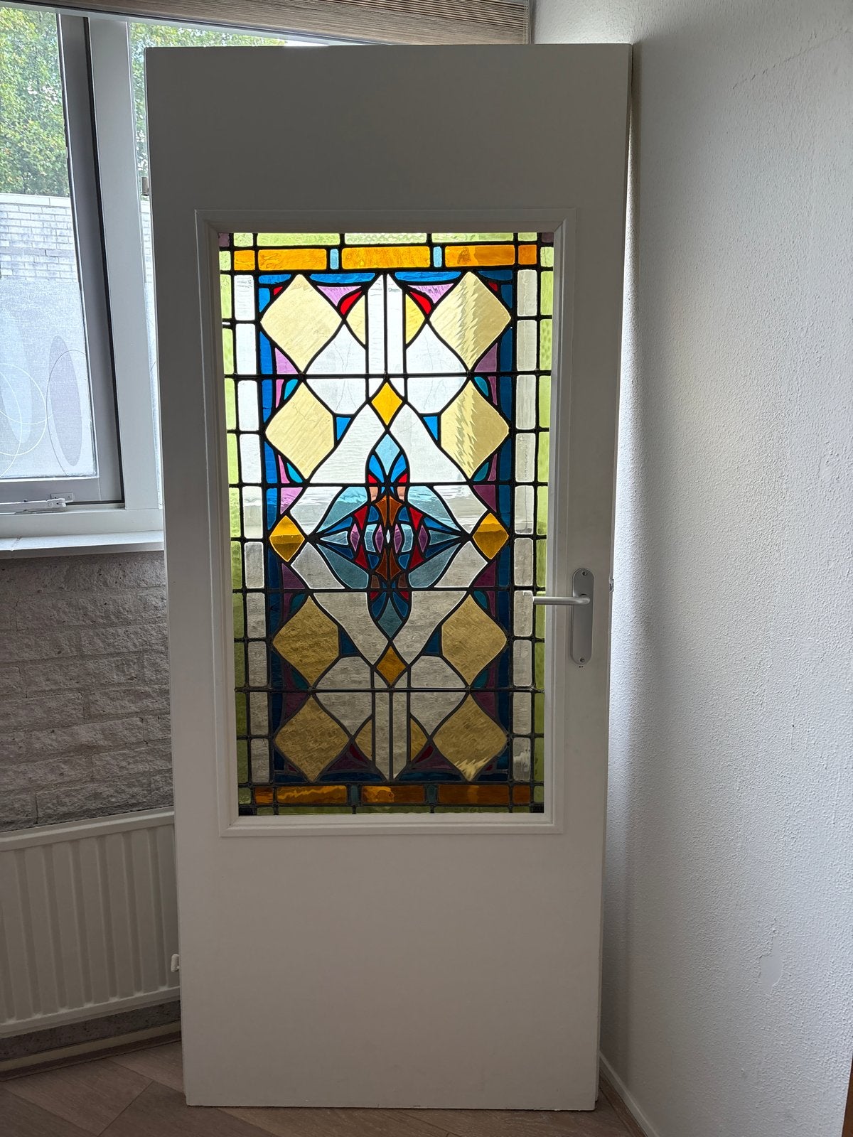 Prachtige deur met glas in lood raam, Doe-het-zelf en Verbouw, Ophalen, Gebruikt, Glas in lood, 80 tot 120 cm