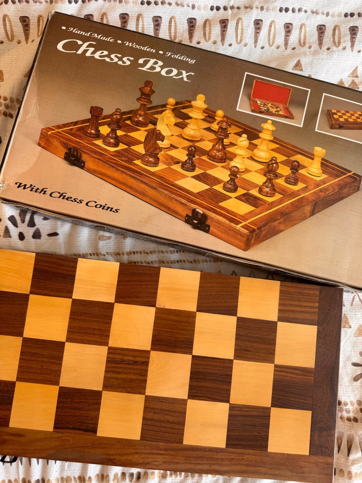 Handgemaakte Houten Schaakdoos met Schaakstukken, Een of twee spelers, Ophalen, Zo goed als nieuw, Reisspel