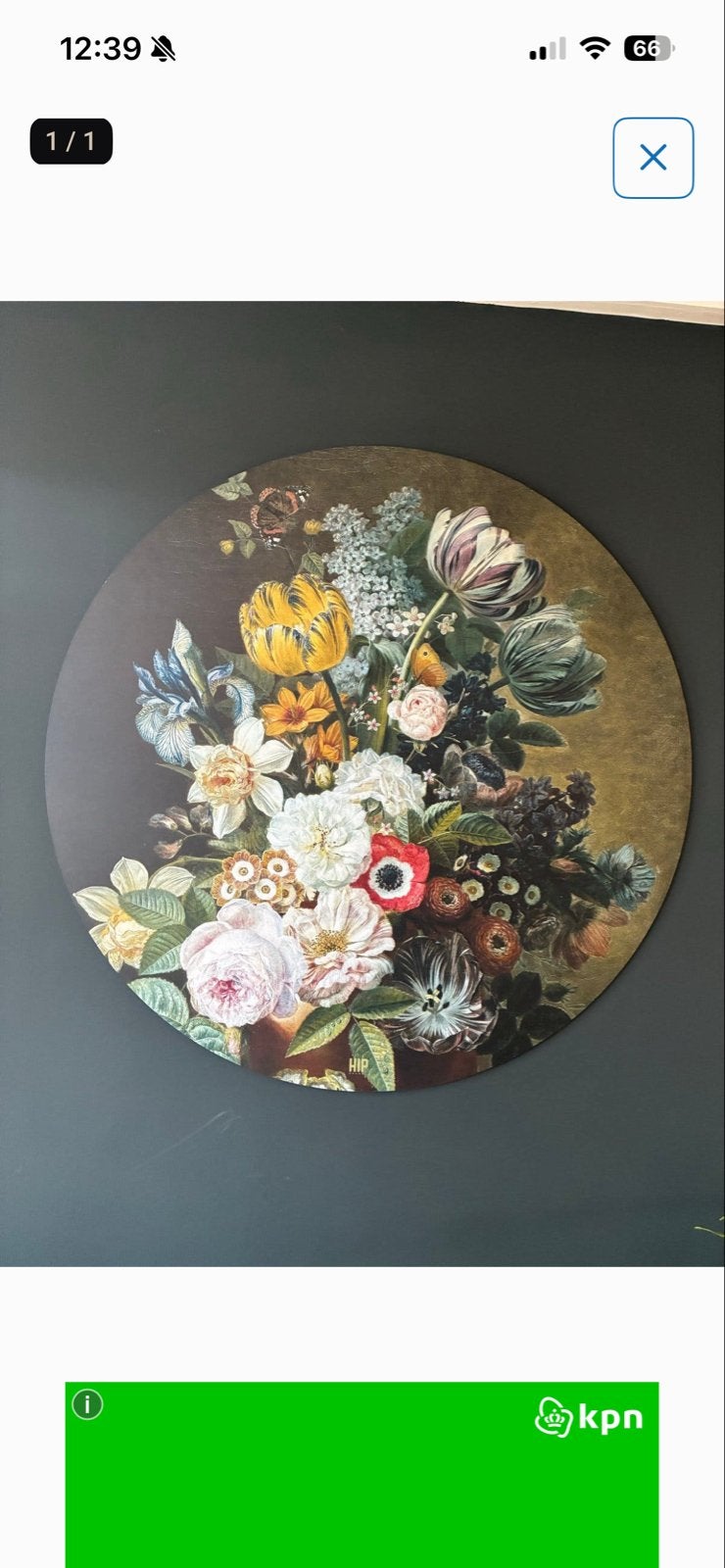 Rond Schilderij Bloemenstilleven - Klassieke Stijl, 50 – 75, Ophalen of Verzenden, Zo goed als nieuw, Schilderij