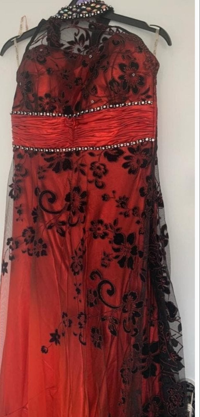 Prachtige Galajurk Maat 34/36 Rood met Zwart Kant, Kleding | Dames, Galajurk, Ophalen of Verzenden, Zo goed als nieuw, Maat 34 (XS) of kleiner
