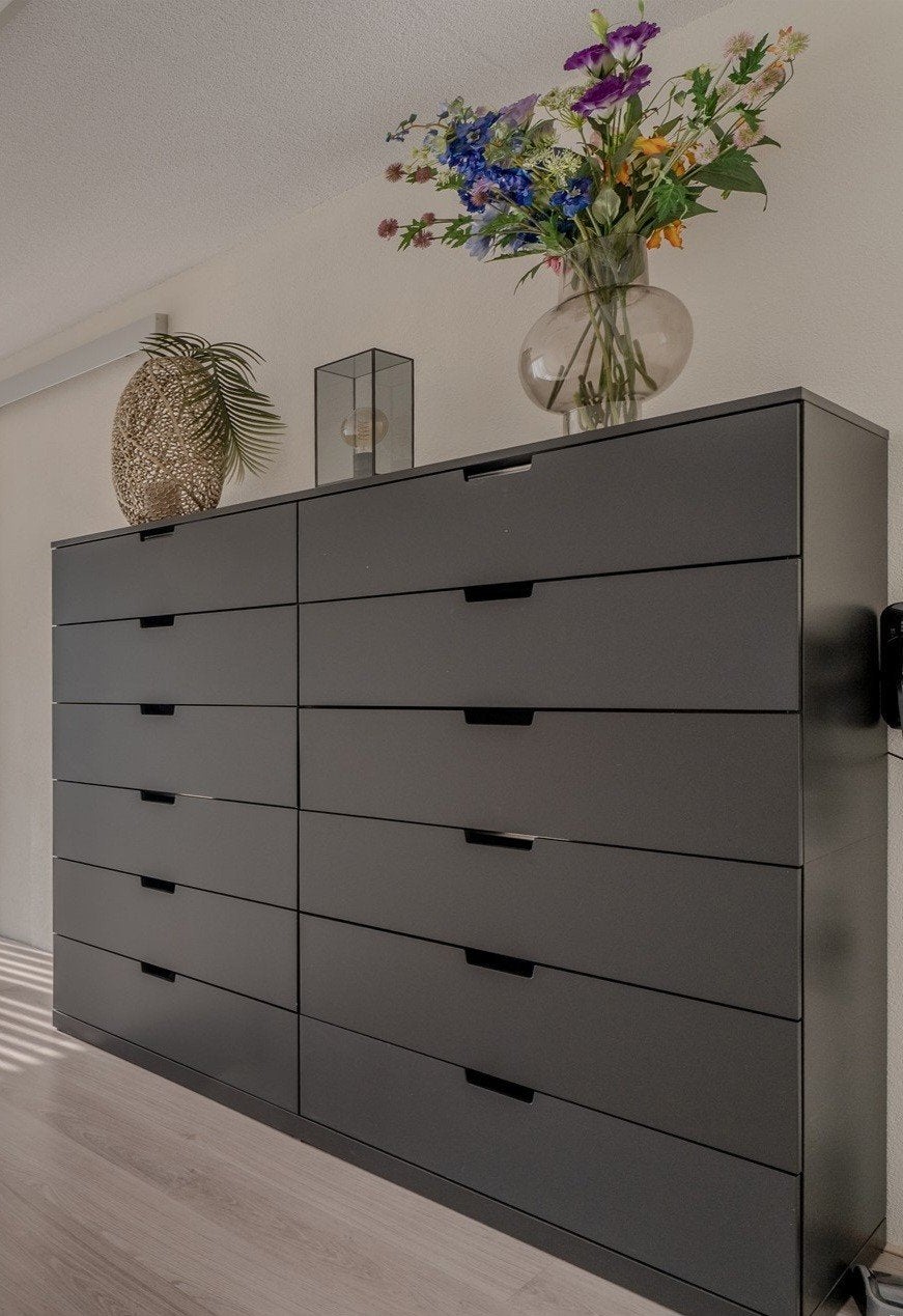 IKEA NORDLI Ladekast antraciet/zwart (12 lades), Ophalen, 5 laden of meer, Zo goed als nieuw, Minder dan 100 cm