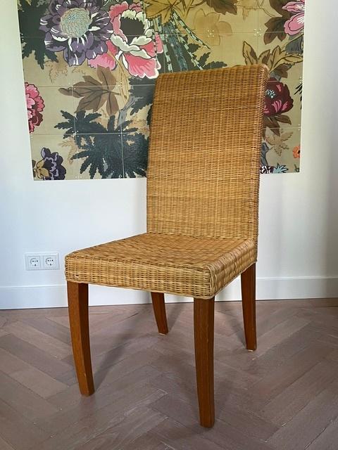 6 rieten eetkamerstoelen, Huis en Inrichting, Stoelen, Ophalen, Bruin, Hout, Zo goed als nieuw