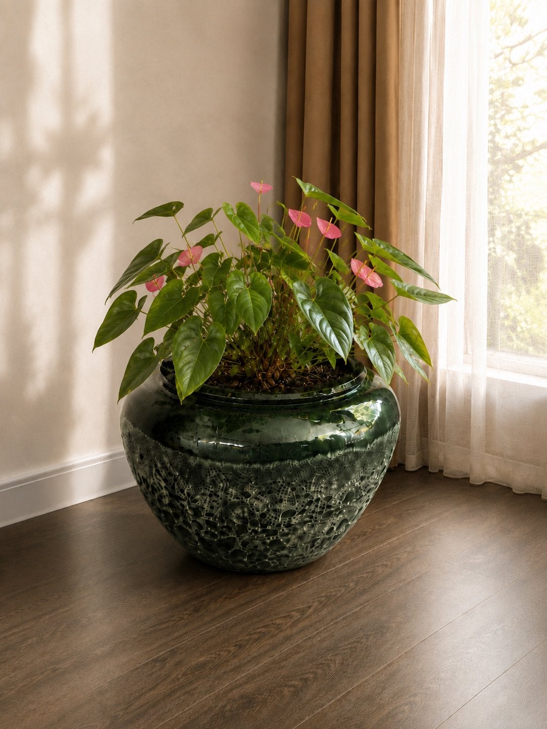 Flamingoplant in keramische design bloempot D50, Ophalen, Halfschaduw, Minder dan 100 cm
