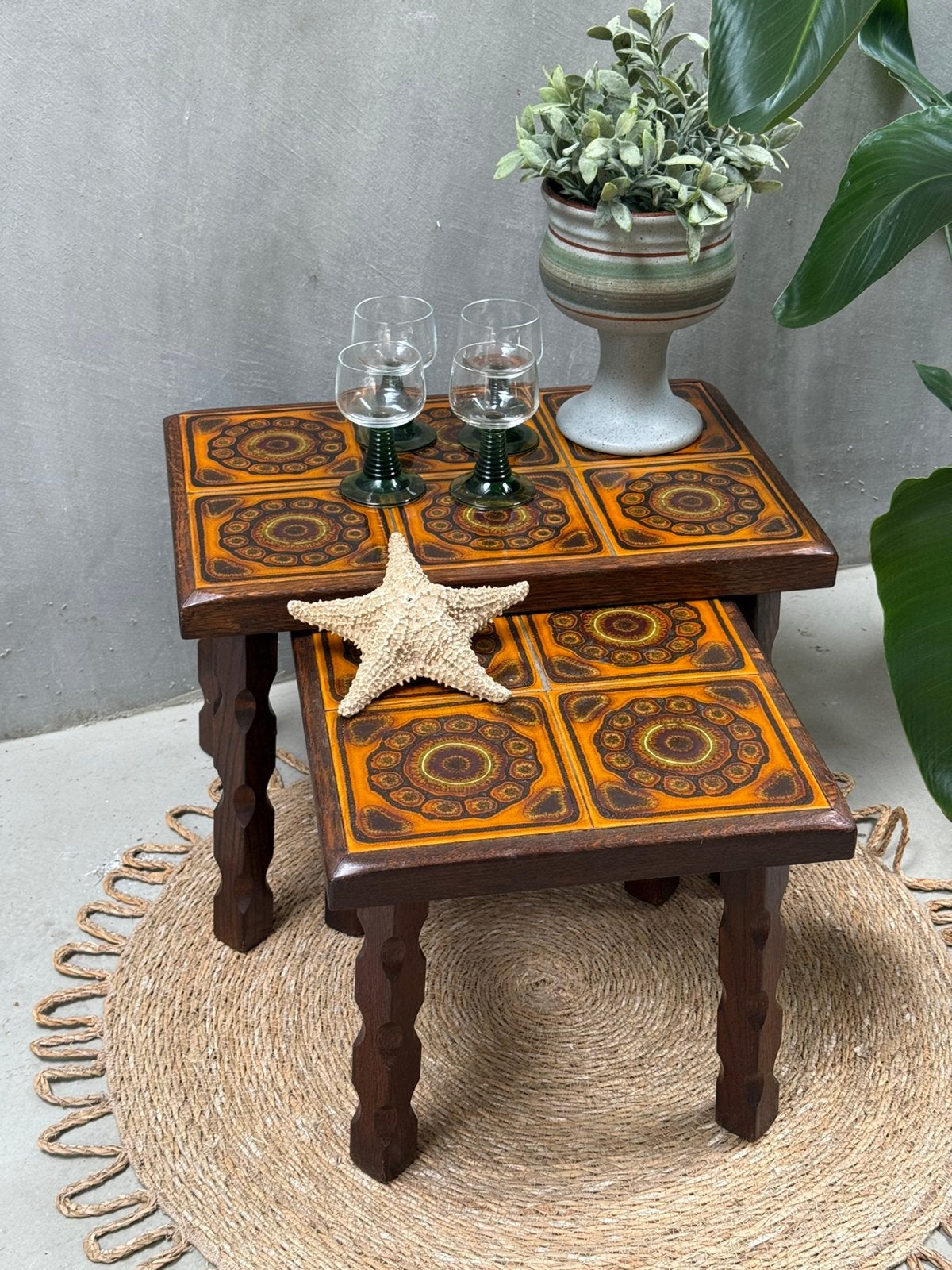 Retro bijzettafel - set van twee, Huis en Inrichting, Tafels | Bijzettafels, Minder dan 55 cm, Gebruikt, Q, Q
