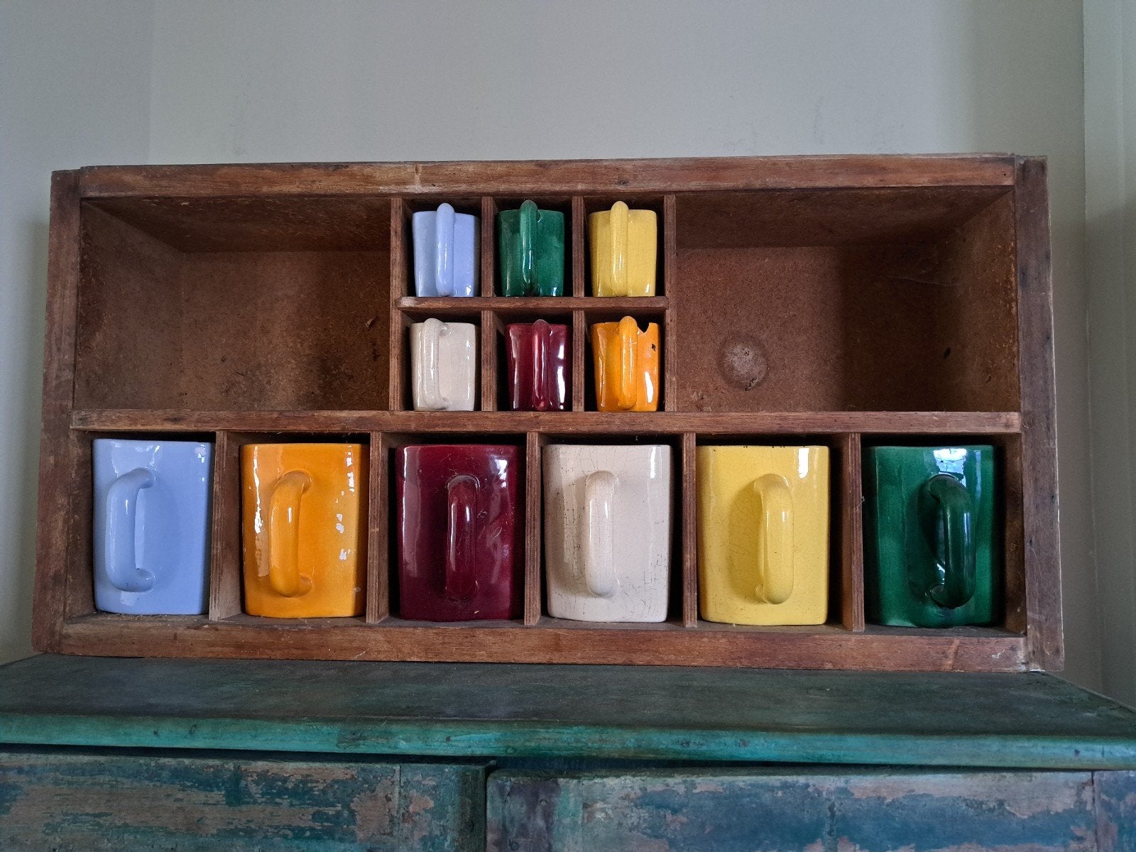 Vintage kastje met Keramische Maatbekers Set - Diverse Kleur, Ophalen of Verzenden