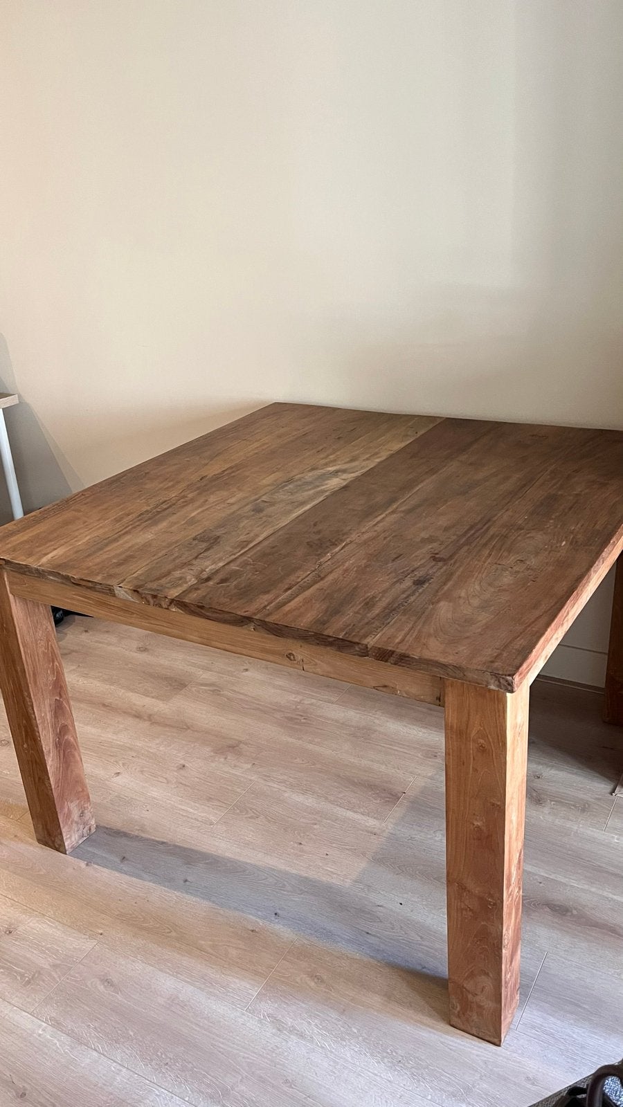 Massief houten tafel 120x120 - Poten demontabel, Huis en Inrichting, Tafels | Eettafels, Ophalen, Gebruikt, 100 tot 150 cm, Vierkant