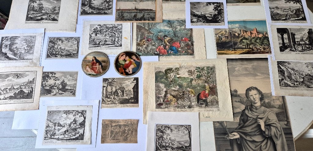 Collectie antieke gravures, etsen, etc., 17e tm 19e eeuw, Antiek en Kunst, Kunst | Etsen en Gravures, Gravure, Blanco verso, Gesigneerd
