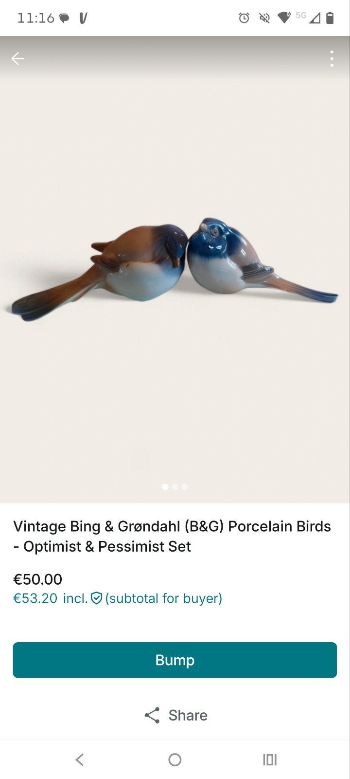 Vintage Bing & Grøndahl Porseleinen Vogels Optimist & Pessi, Ophalen