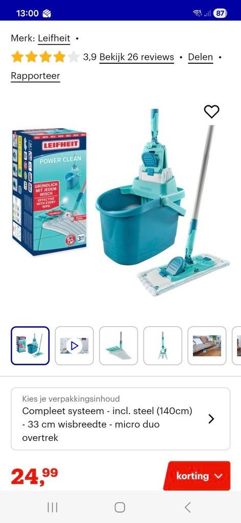 Leifheit Power Clean Dweilsysteem met Emmer en Mop, Ophalen of Verzenden, Mop of Dweil